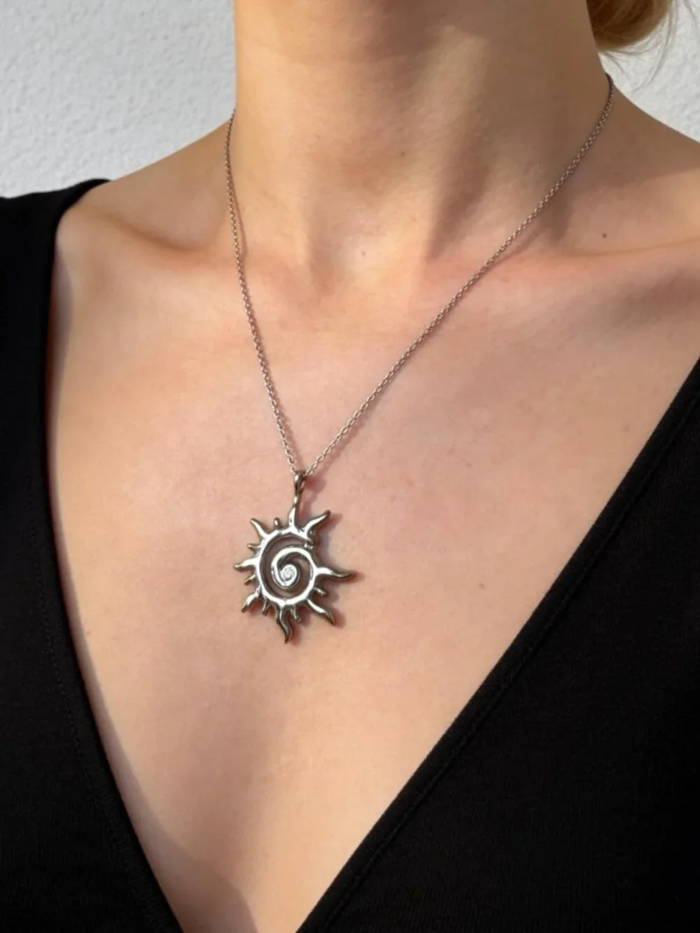 Sun Spiral Pendant Necklace Stainless Steel - Picture 4 of 13